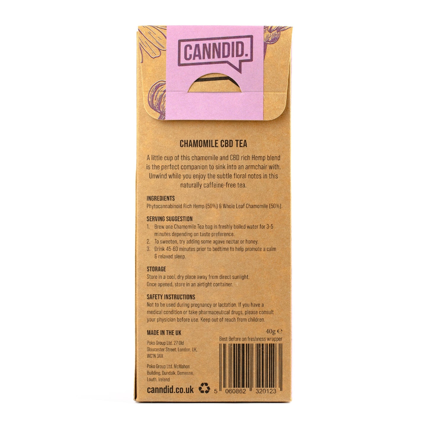 CANNDID Chamomile CBD Tea 15mg 20 pack (back)