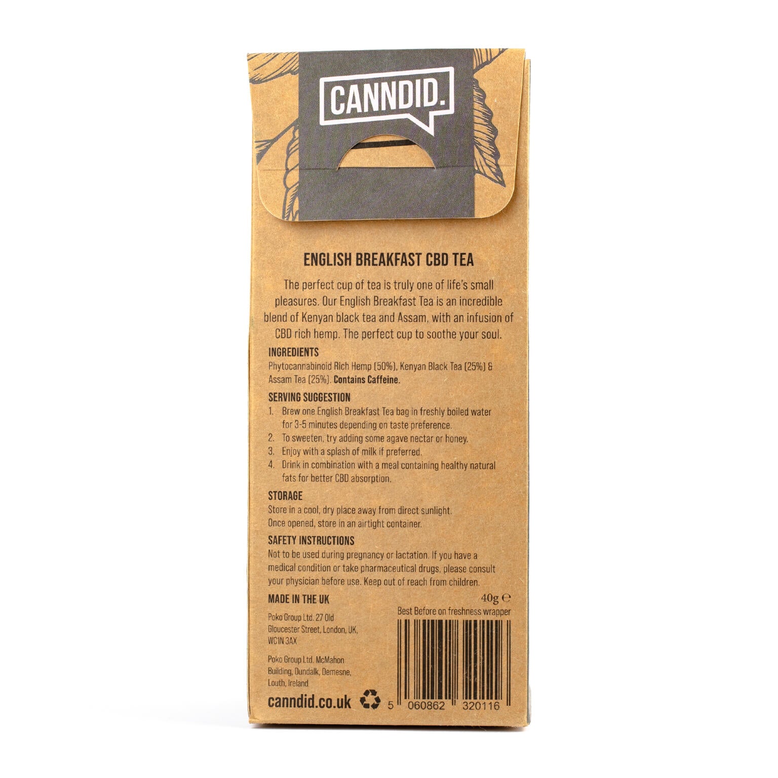 CANNDID English Breakfast CBD Tea 15mg 20 Pack (Back)